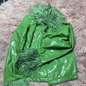 dolls kill half heart green faux leather fur trim